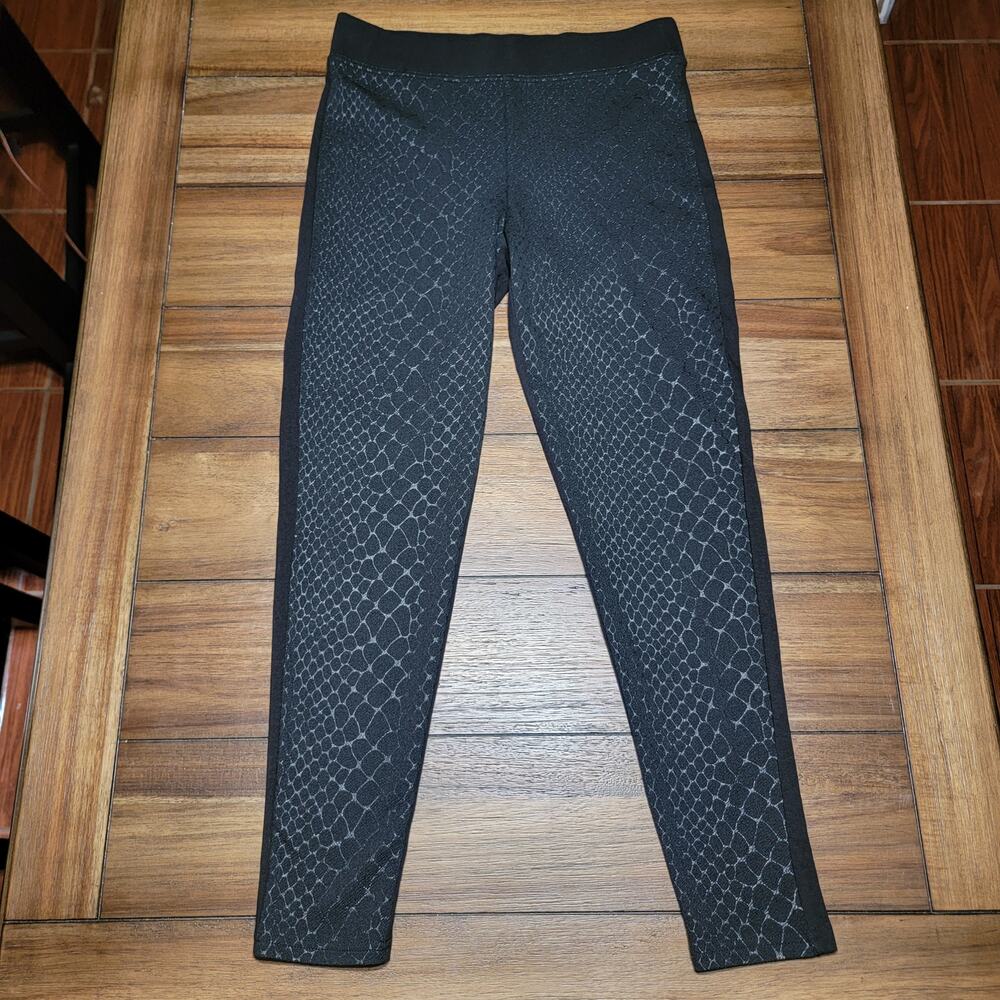 Vera Wang Simply Vera Black Leggings w/ Snakeskin Print - Size Large